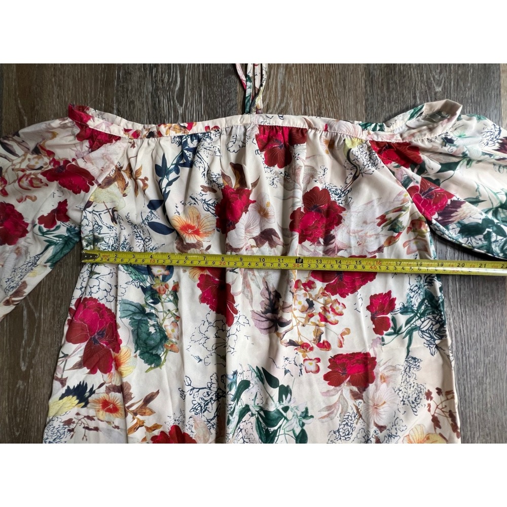 Hayden Los Angeles Blouse Womens Medium Cream Floral Off Shoulder Halter Tie - Picture 3 of 8